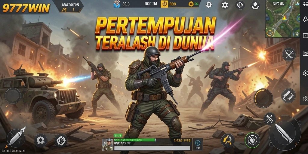 Screenshot gameplay 9777WIN yang menunjukkan pertempuran seru di arena.