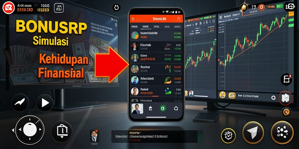 Tampilan gameplay BONUSRP yang menunjukkan pengelolaan keuangan interaktif.