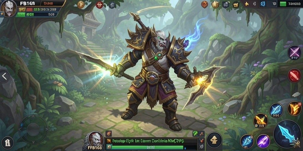 Screenshot utama FB168 menampilkan aksi pertempuran epik dalam dunia MMORPG.