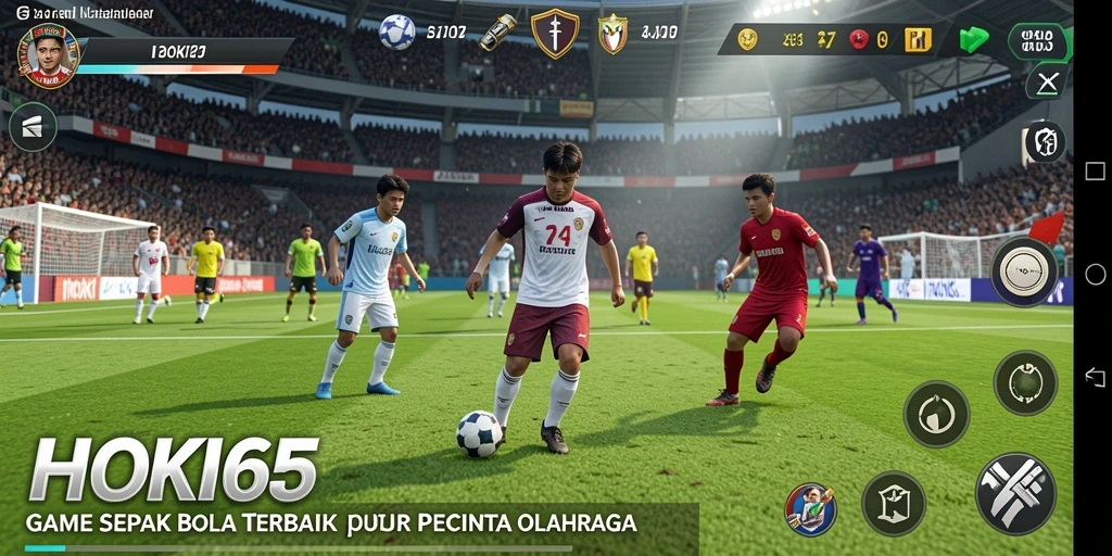 Tampilan gameplay HOKI65 yang menegangkan di lapangan sepak bola virtual.