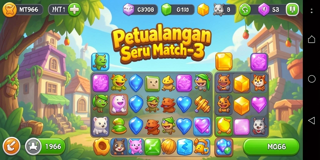 Gameplay seru MT966 dengan permata berwarna-warni.