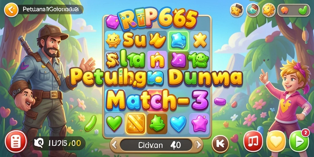 Tampilan gameplay Match-3 yang penuh warna dan seru.