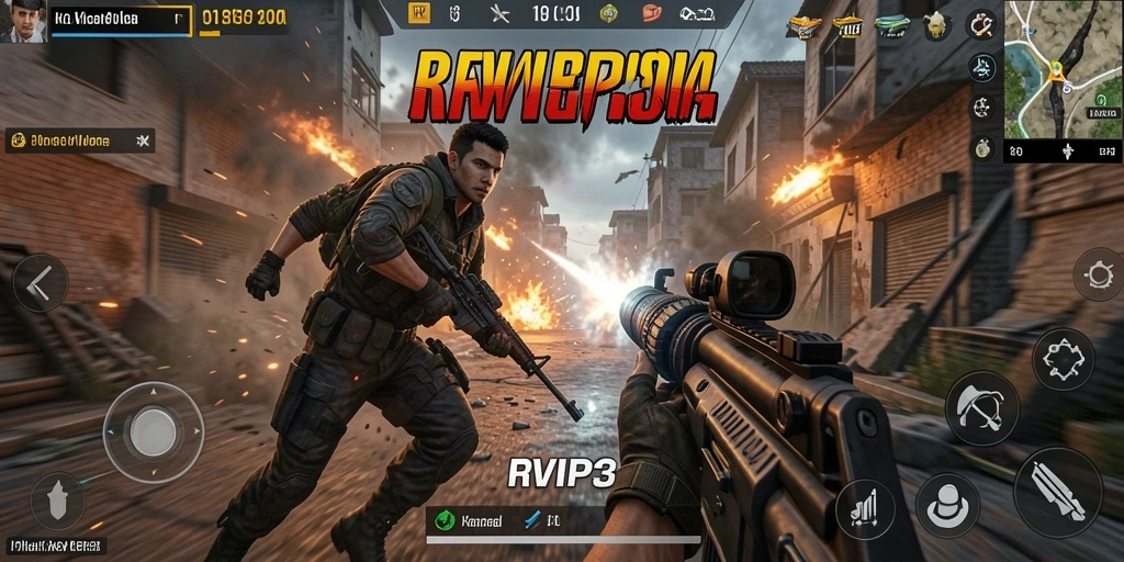 Tangkapan layar utama RVIP3 menampilkan aksi seru dalam pertempuran TPS.